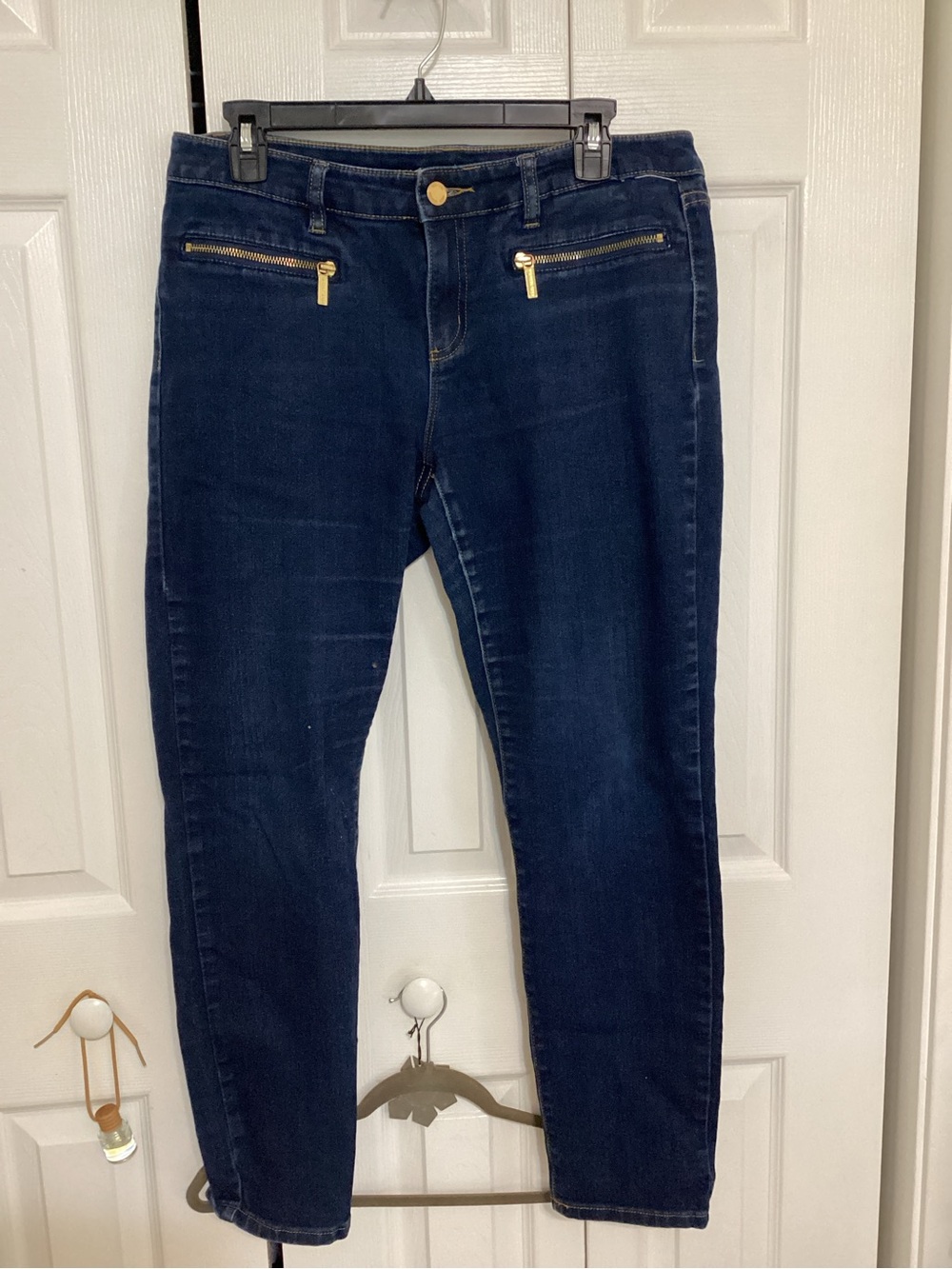 Michael Kors Dark Blue Skinny Jeans with Gold Zippers